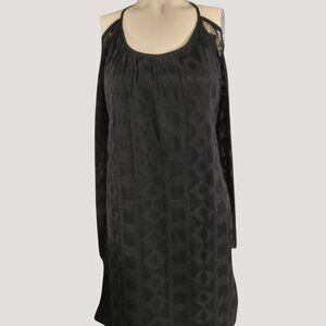 Black Lace Cold Shoulder Dress With Geometric Pattern